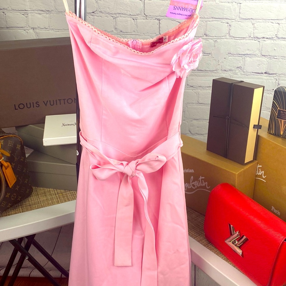 Ruby Roz Pink strapless dress with pink rose pendant, ballerina tulle with sash